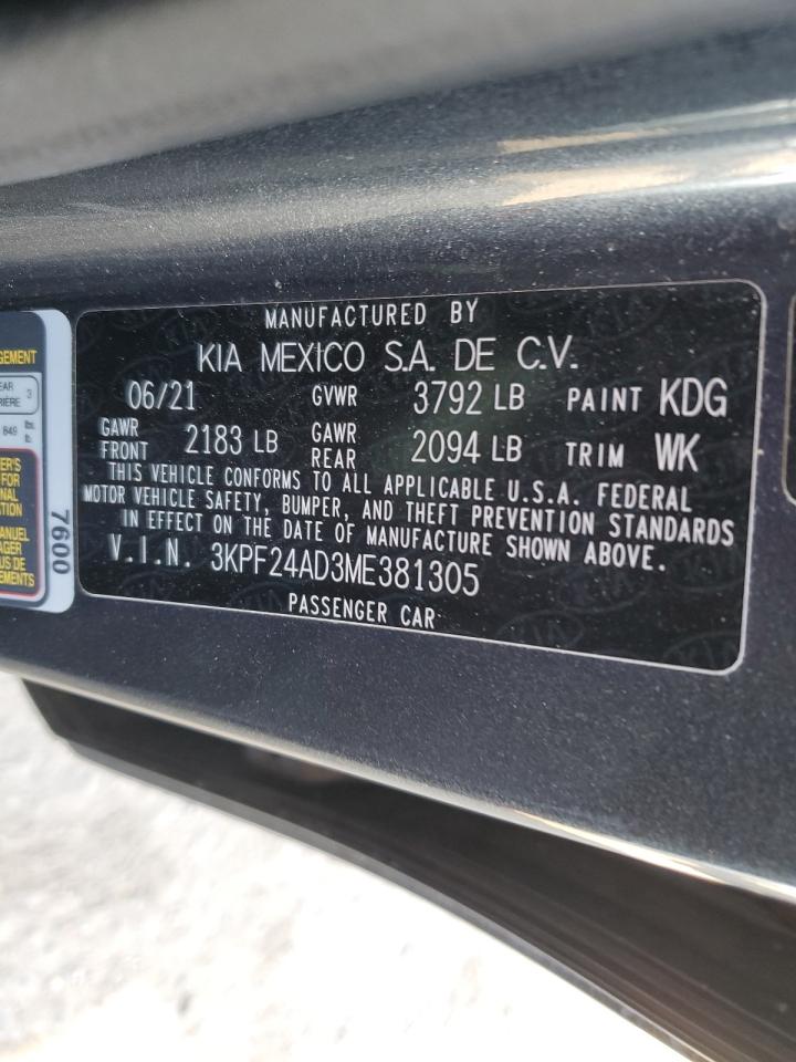2021 KIA Forte VIN 3KPF24AD3ME381305 Copart auction photo, front end / undercarriage damage thumbnail 12