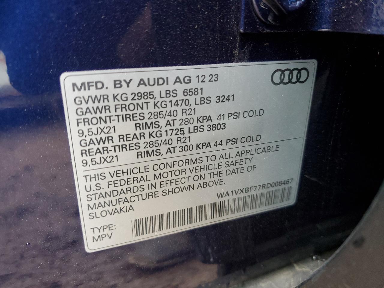 2024 Audi Q7 VIN WA1VXBF77RD008467 Copart auction photo, all over damage thumbnail 13