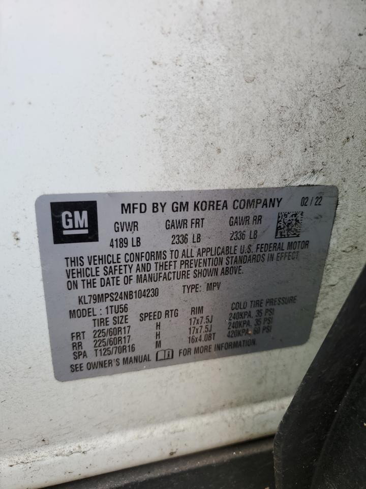 2022 Chevrolet TrailBlazer VIN KL79MPS24NB104230 Copart auction photo, rear end / minor dent/scratches damage thumbnail 14