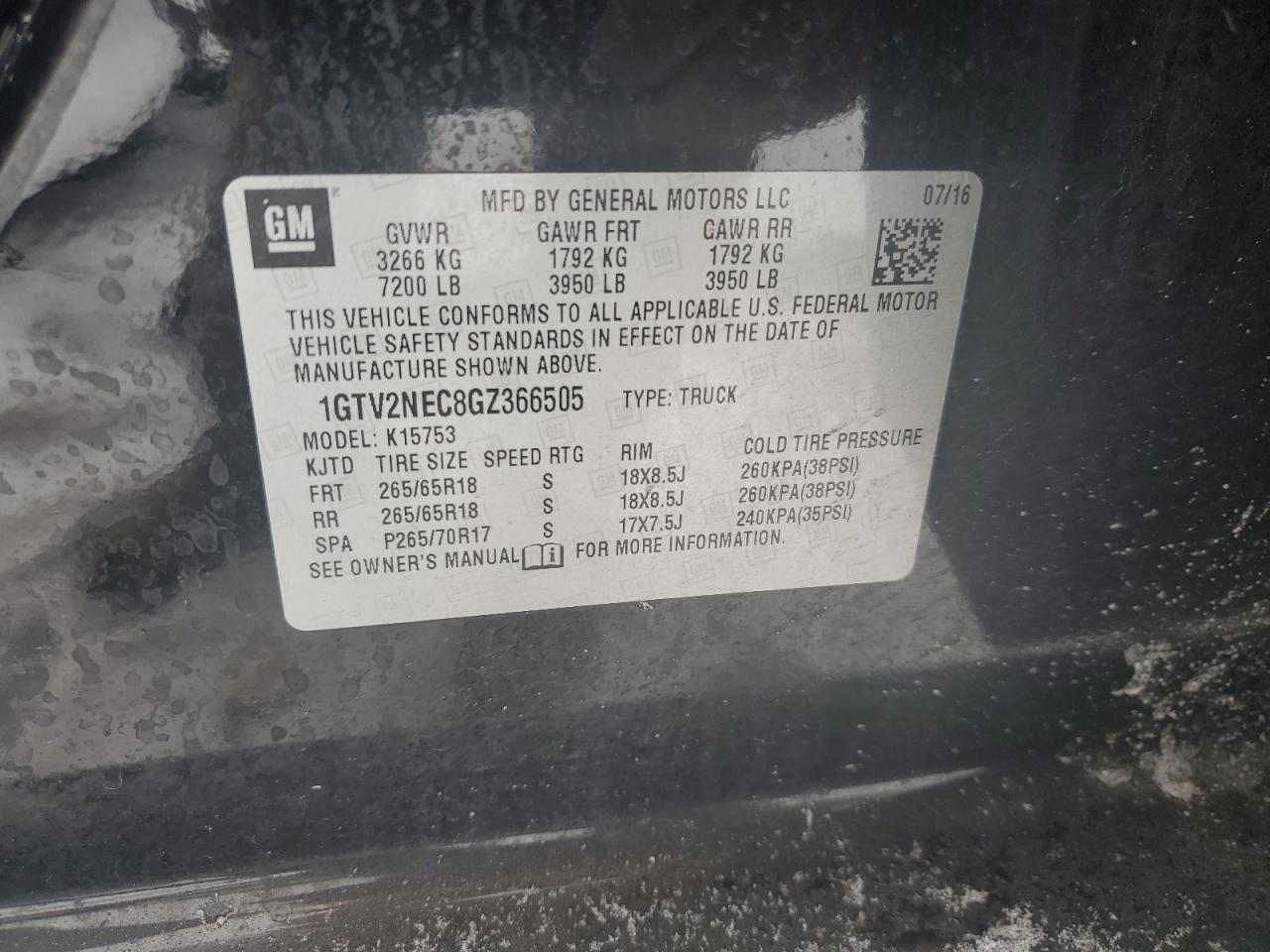 2016 GMC Sierra VIN 1GTV2NEC8GZ366505 Copart auction photo, rear end / side damage thumbnail 13
