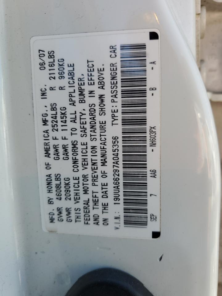 2007 Acura TL VIN 19UUA66297A045356 Copart auction photo, rear end / front end damage thumbnail 16
