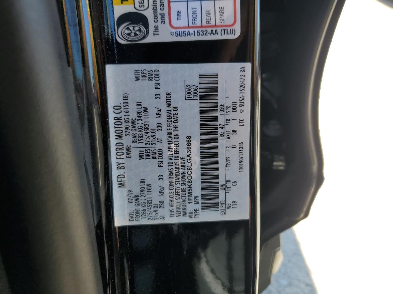 2020 Ford Explorer VIN 1FM5K8GC8LGA36668 Copart auction photo, undercarriage / mechanical damage thumbnail 13