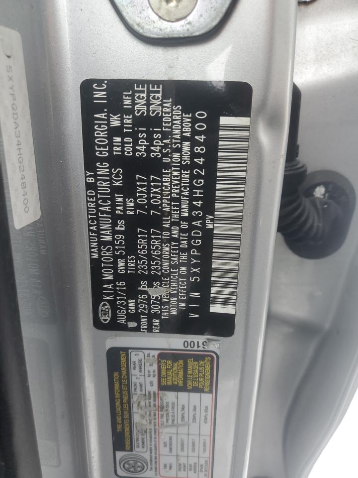 2017 KIA Sorento VIN 5XYPGDA34HG248400 Copart auction photo, vandalism damage thumbnail 13
