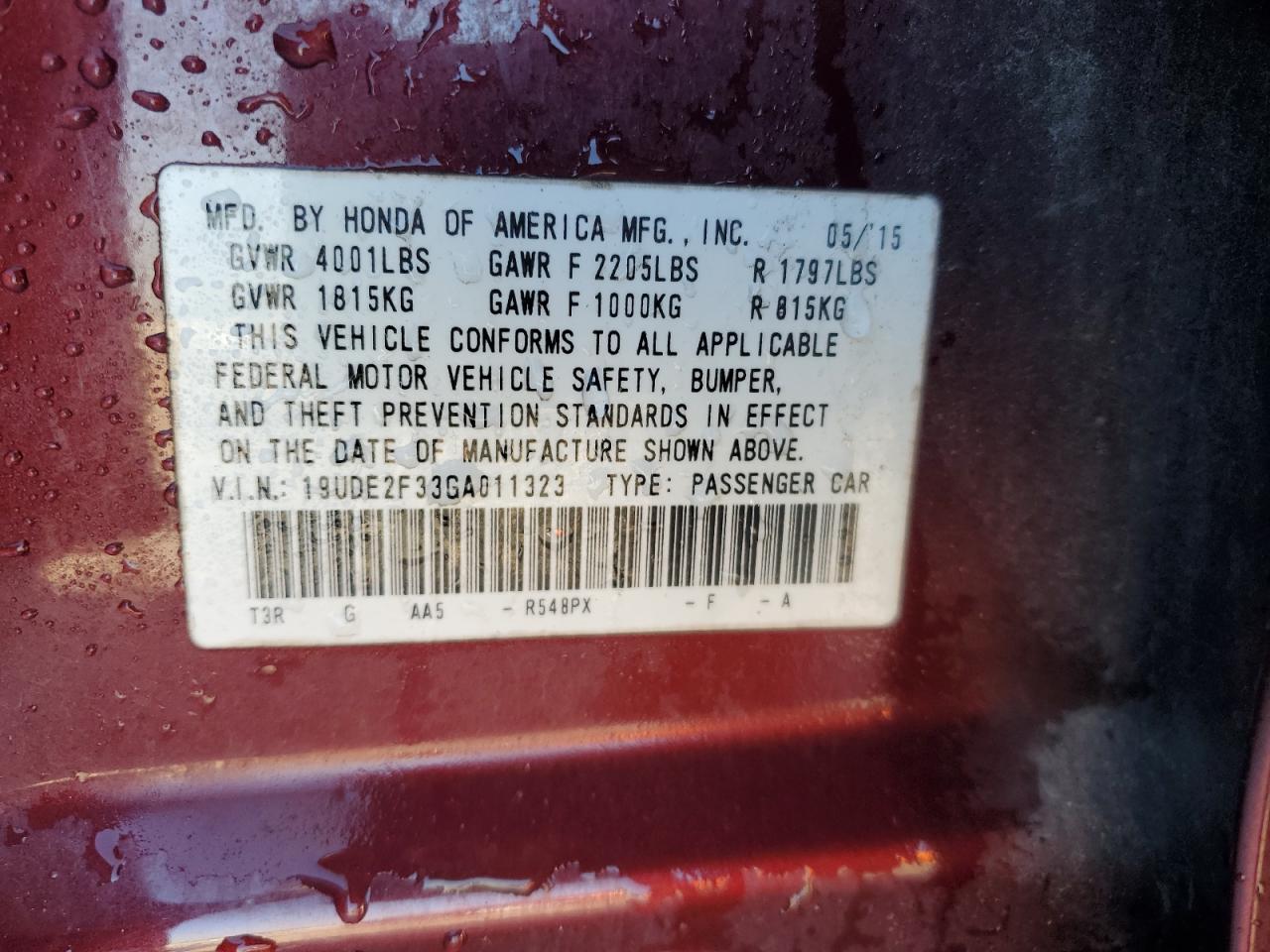 2016 Acura ILX VIN 19UDE2F33GA011323 Copart auction photo, front end / side damage thumbnail 13