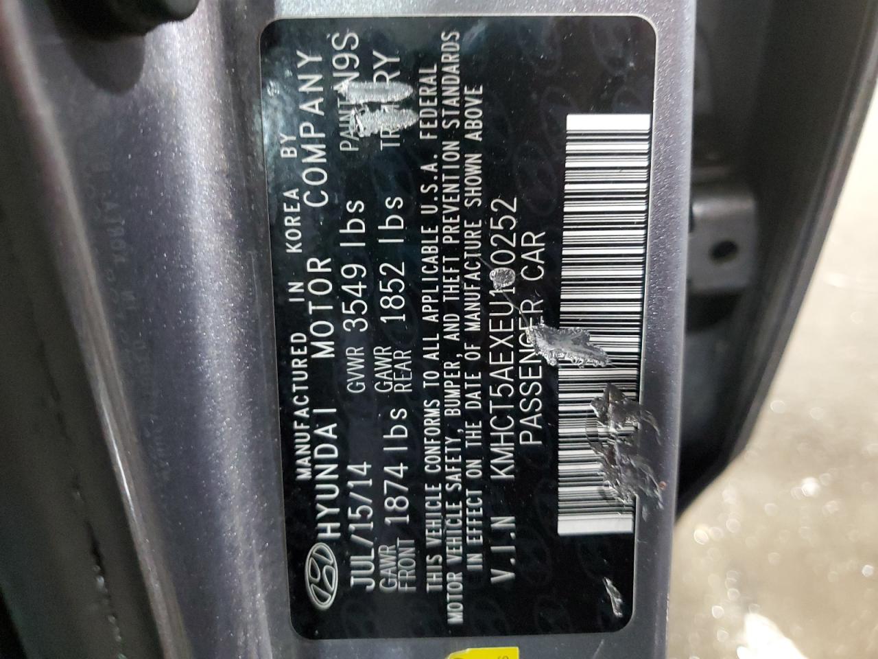 2014 Hyundai Accent VIN KMHCT5AEXEU190252 Copart auction photo, all over damage thumbnail 13