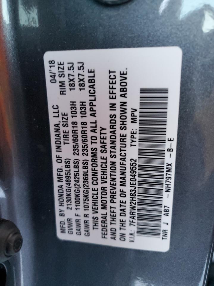 2018 Honda CR-V VIN 7FARW2H83JE049552 Copart auction photo, rear end / front end damage thumbnail 14