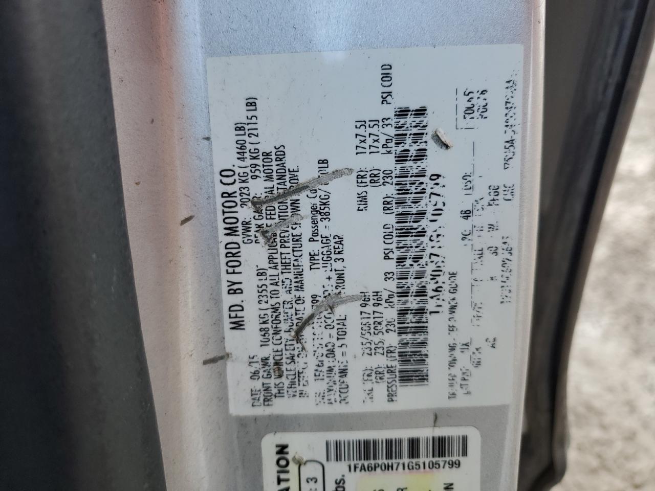 2016 Ford Fusion VIN 1FA6P0H71G5105799 Copart auction photo, all over damage thumbnail 13