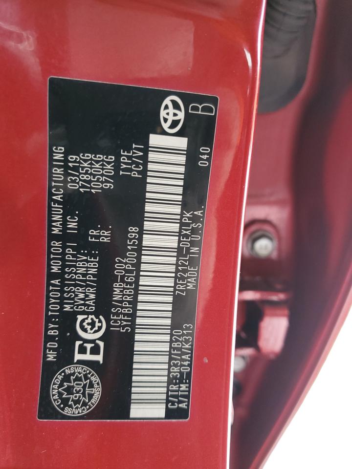 2020 Toyota Corolla VIN 5YFBPRBE6LP001598 Copart auction photo, side damage thumbnail 12
