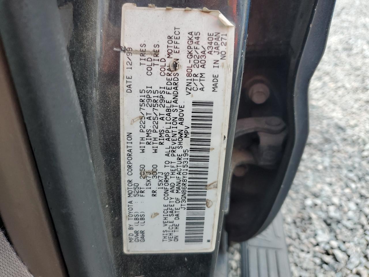 2000 Toyota 4Runner VIN JT3GN86R8Y0153195 Copart auction photo, undercarriage / rear end damage thumbnail 13