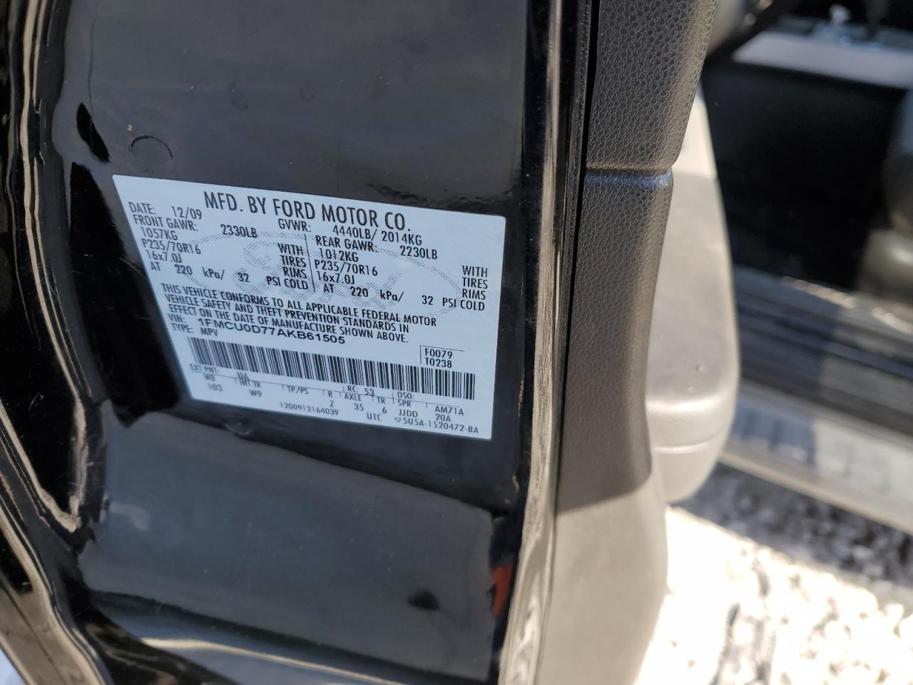 2010 Ford Escape VIN 1FMCU0D77AKB61505 Copart auction photo, front end damage thumbnail 13