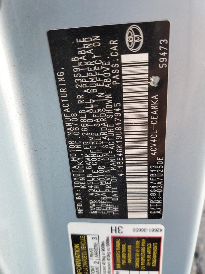 2009 Toyota Camry VIN 4T1BE46K19U847945 Copart auction photo, front end damage thumbnail 12