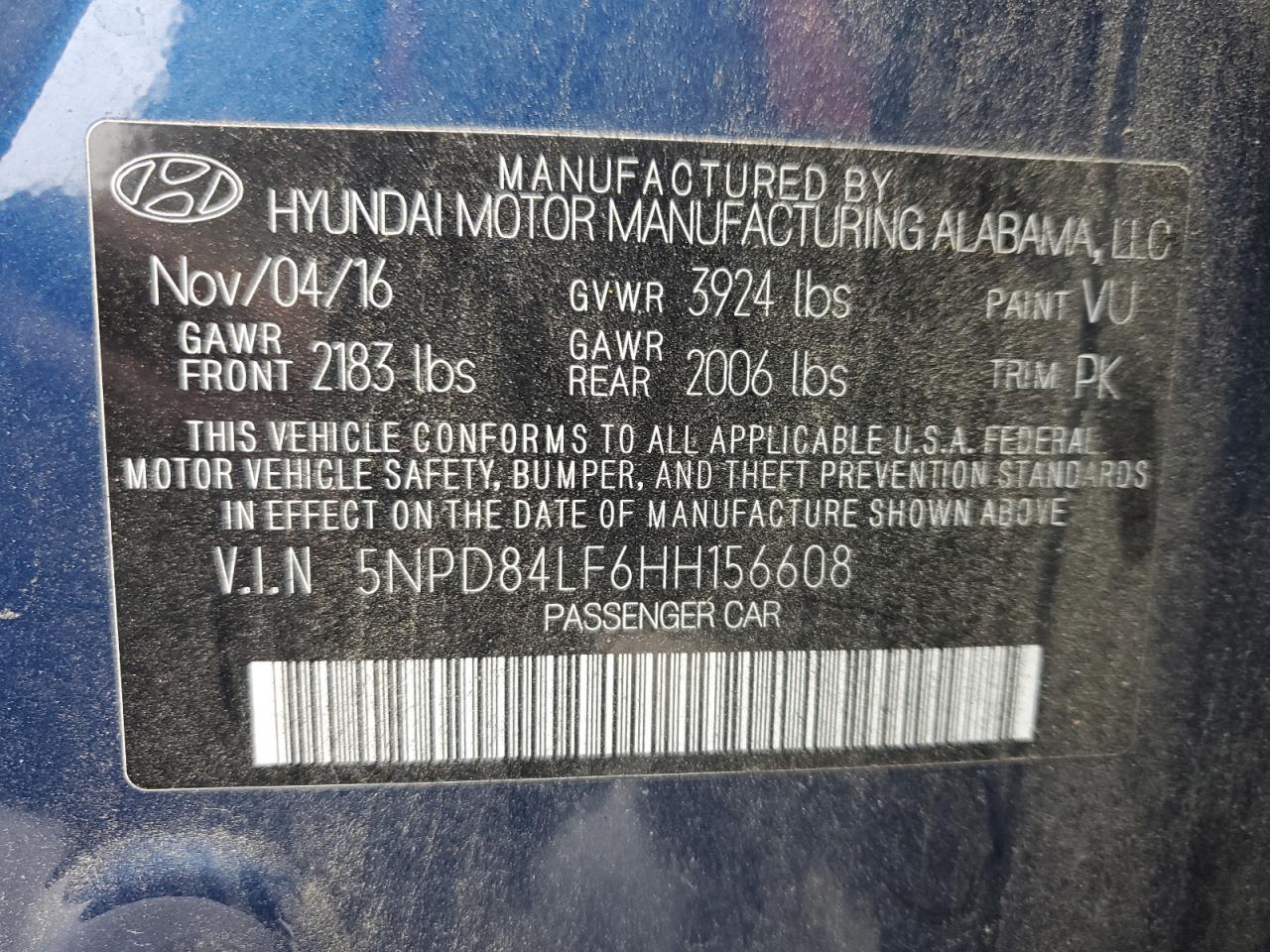 2017 Hyundai Elantra VIN 5NPD84LF6HH156608 Copart auction photo, vandalism / all over damage thumbnail 14