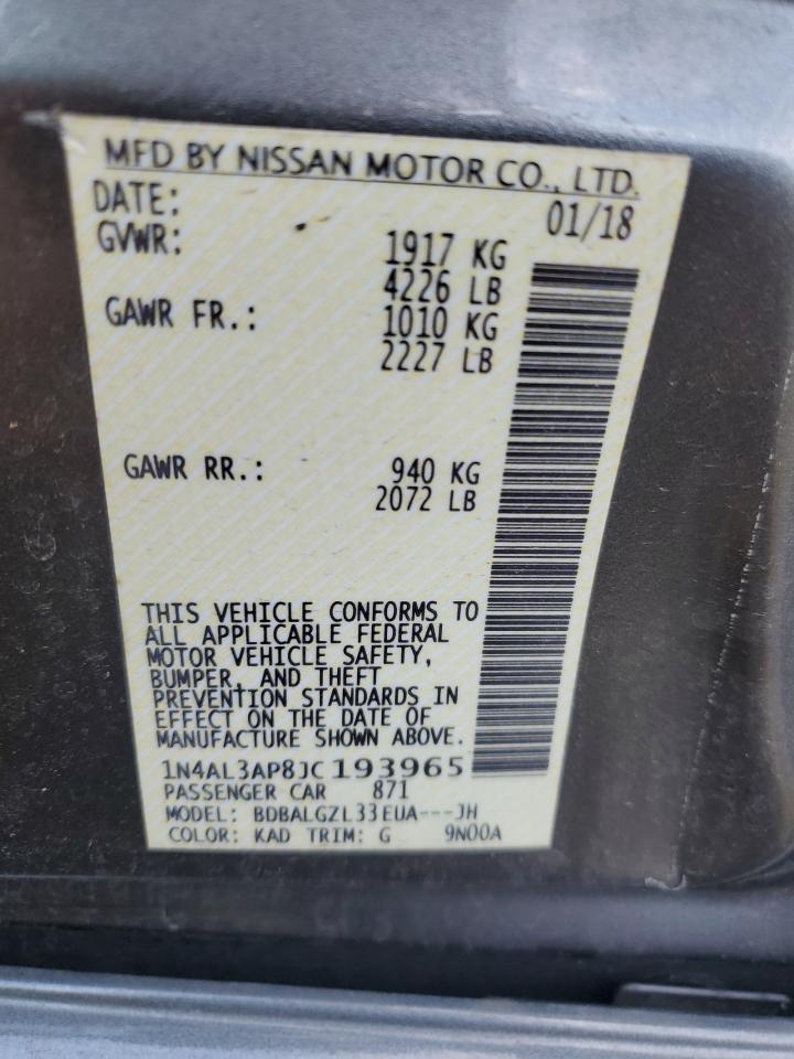 2018 Nissan Altima VIN 1N4AL3AP8JC193965 Copart auction photo, side damage thumbnail 12