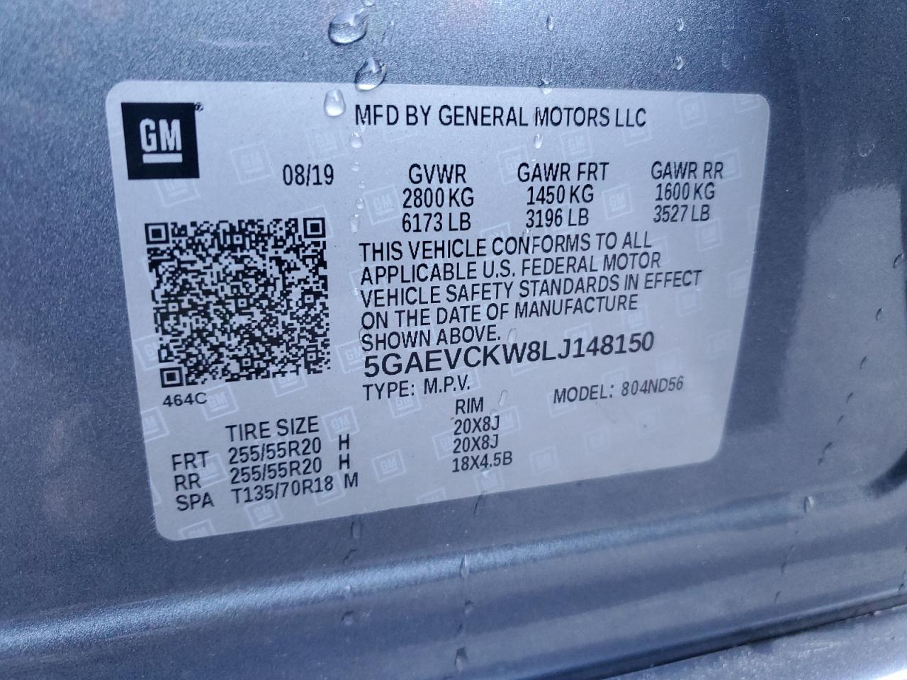 2020 Buick Enclave VIN 5GAEVCKW8LJ148150 Copart auction photo, side damage thumbnail 14