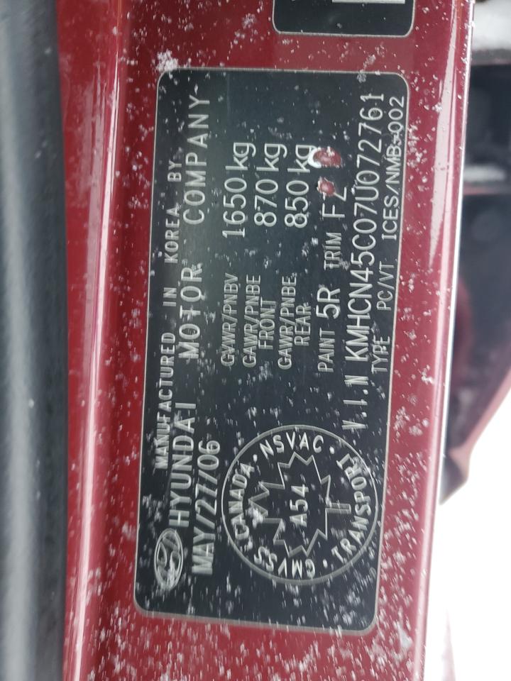 2007 Hyundai Accent VIN KMHCN45C07U072761 Copart auction photo, rear end damage thumbnail 12
