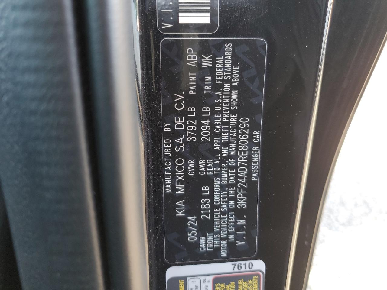 2024 KIA Forte VIN 3KPF24AD7RE806290 Copart auction photo, side / front end damage thumbnail 13