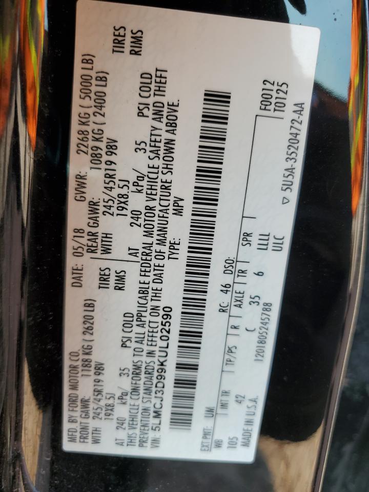 2019 Lincoln MKC VIN 5LMCJ3D99KUL02590 Copart auction photo, minor dent/scratches damage thumbnail 13