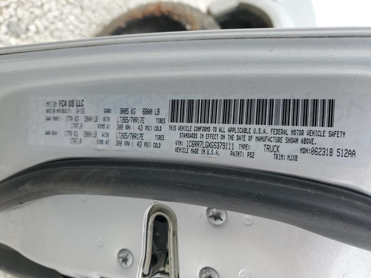 2016 RAM 1500 VIN 1C6RR7LGXGS379111 Copart auction photo, all over damage thumbnail 13