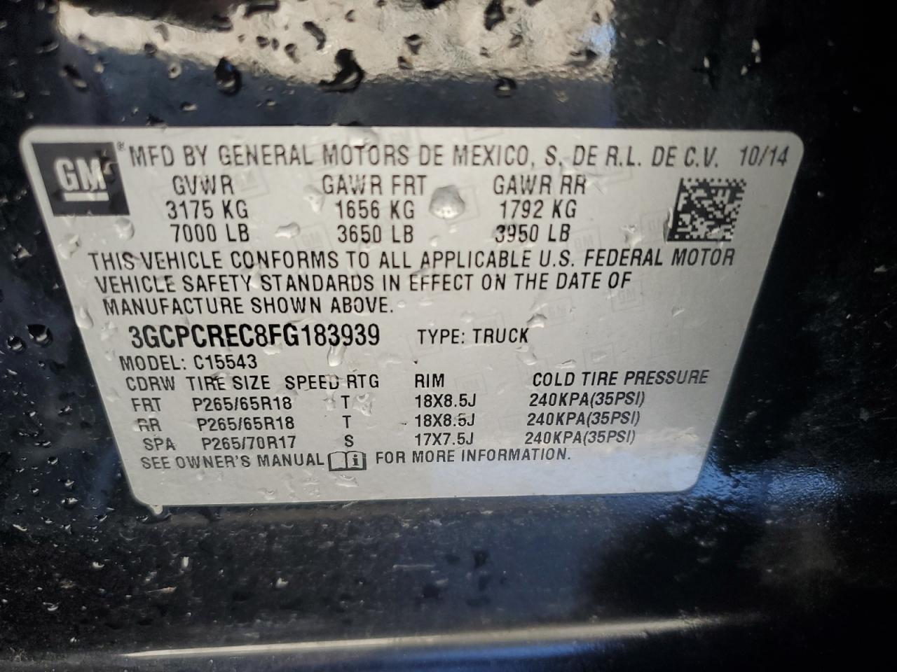2015 Chevrolet Silverado VIN 3GCPCREC8FG183939 Copart auction photo, front end damage thumbnail 12
