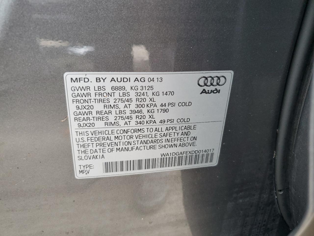 2013 Audi Q7 VIN WA1DGAFEXDD014017 Copart auction photo, water/flood damage thumbnail 14