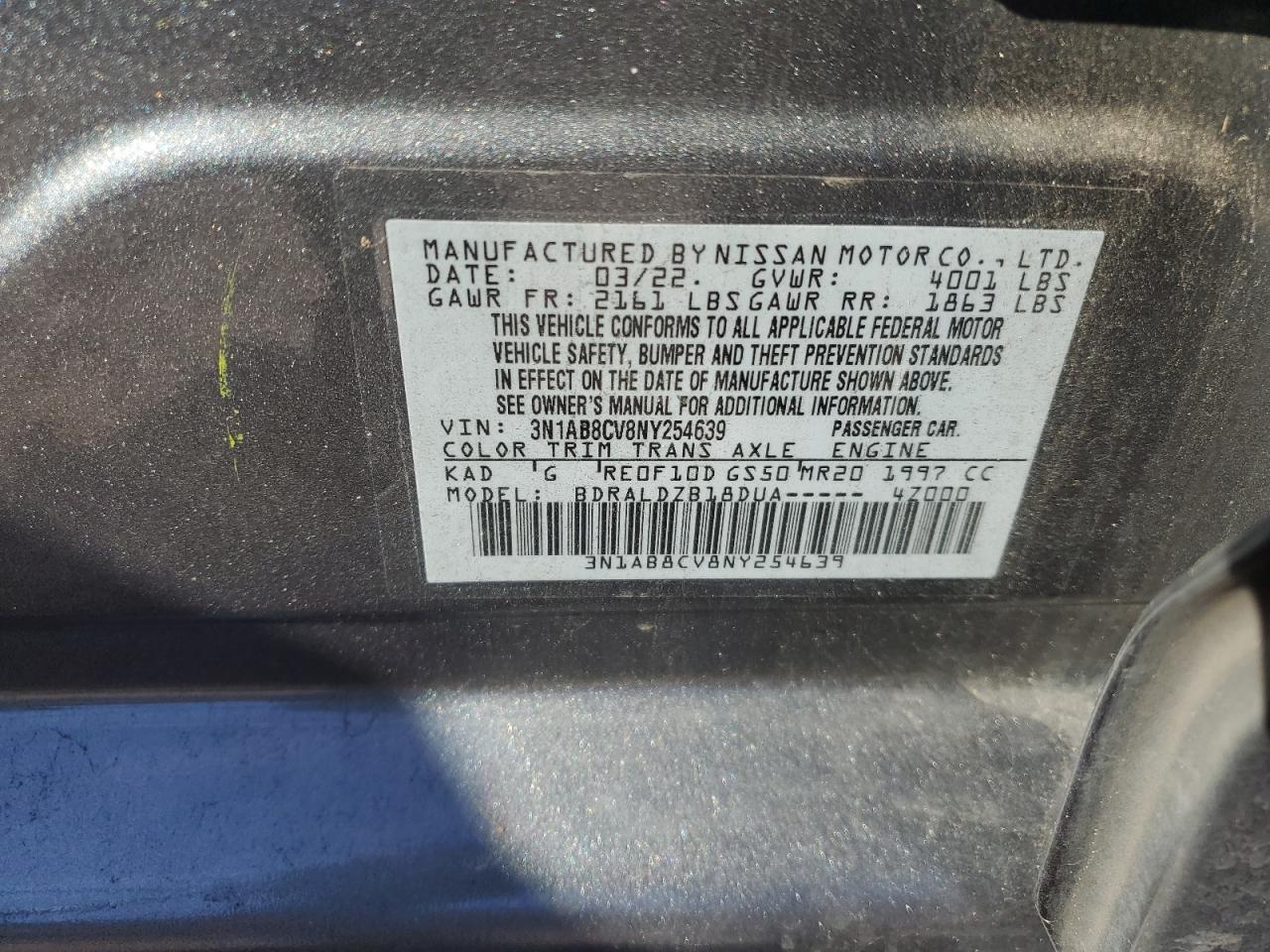 2022 Nissan Sentra VIN 3N1AB8CV8NY254639 Copart auction photo, front end damage thumbnail 14