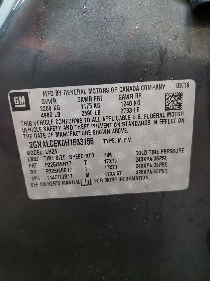 2017 Chevrolet Equinox VIN 2GNALCEK0H1533156 Copart auction photo, front end / minor dent/scratches damage thumbnail 13