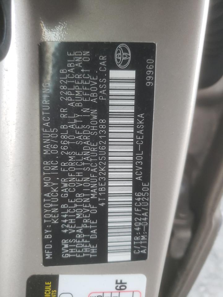2005 Toyota Camry VIN 4T1BE32K25U621388 Copart auction photo, front end / side damage thumbnail 12