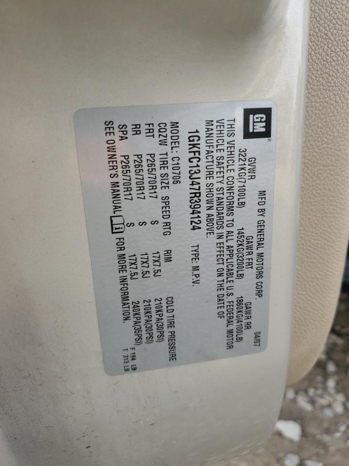 2007 GMC Yukon VIN 1GKFC13J47R394124 Copart auction photo, minor dent/scratches damage thumbnail 13