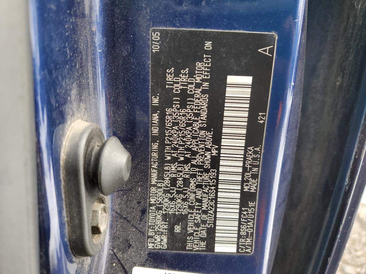 2006 Toyota Sienna VIN 5TDZA23C16S415193 Copart auction photo, rear end damage thumbnail 13