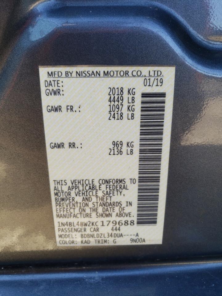 2019 Nissan Altima VIN 1N4BL4BW2KC179688 Copart auction photo, rear end damage thumbnail 12