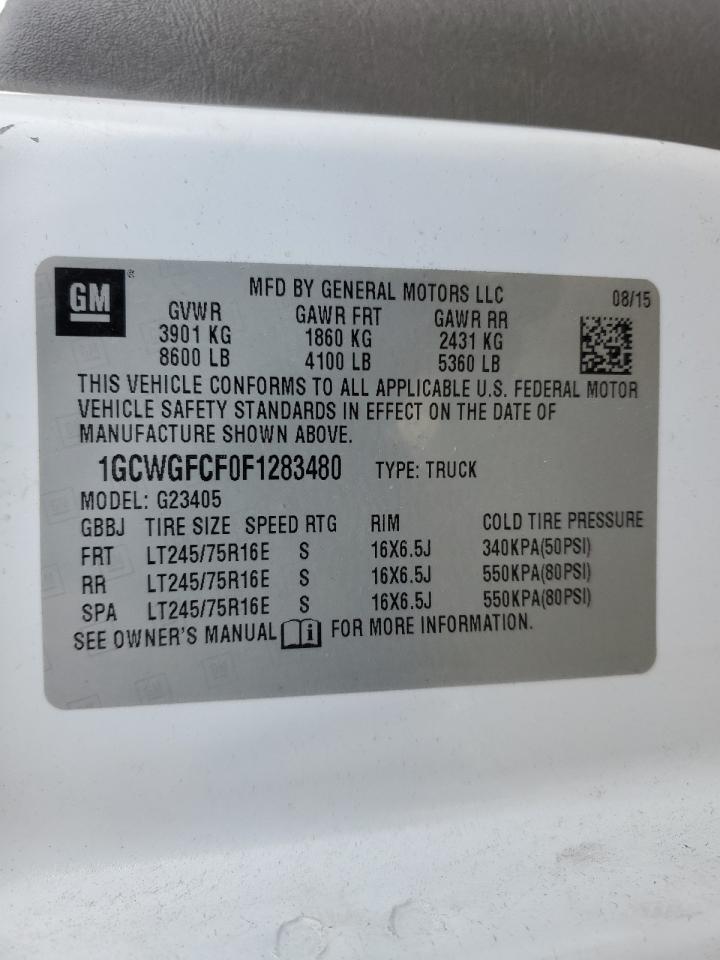 2015 Chevrolet Express VIN 1GCWGFCF0F1283480 Copart auction photo, rear end / minor dent/scratches damage thumbnail 14