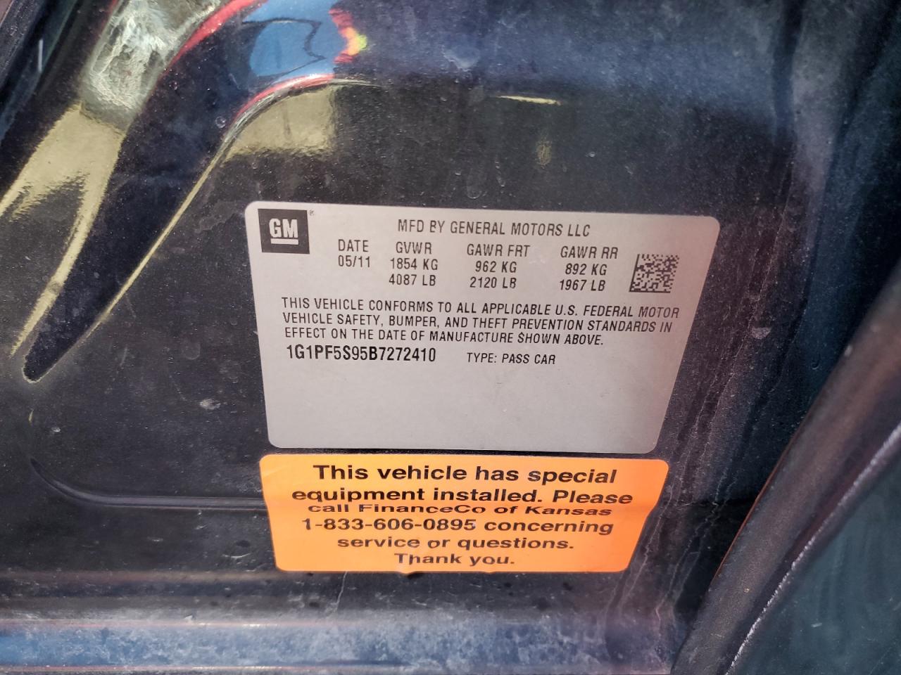 2011 Chevrolet Cruze VIN 1G1PF5S95B7272410 Copart auction photo, rear end damage thumbnail 12