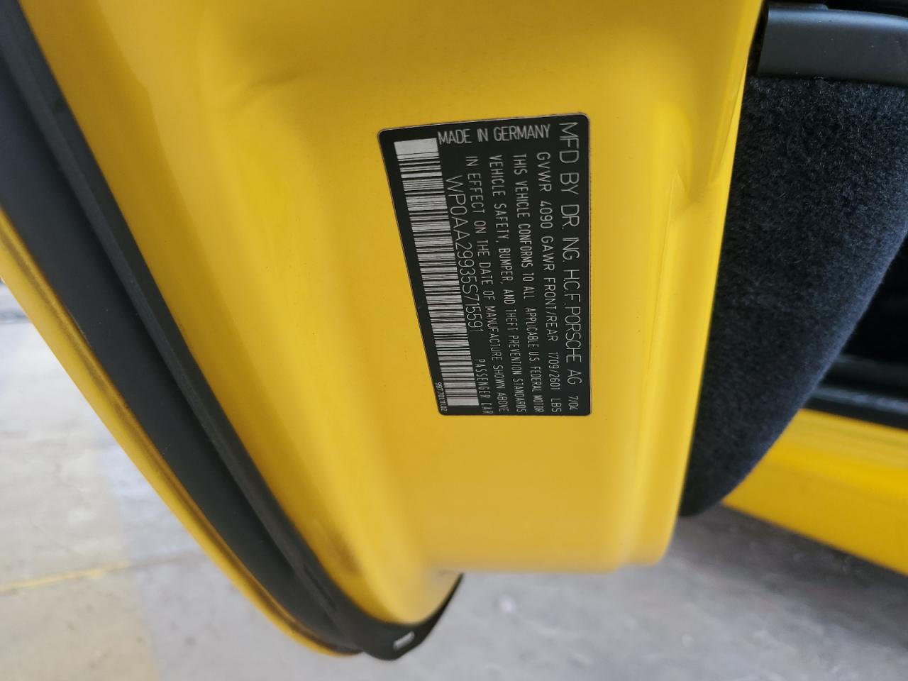 2005 Porsche 911 VIN WP0AA29935S715591 Copart auction photo, front end damage thumbnail 12