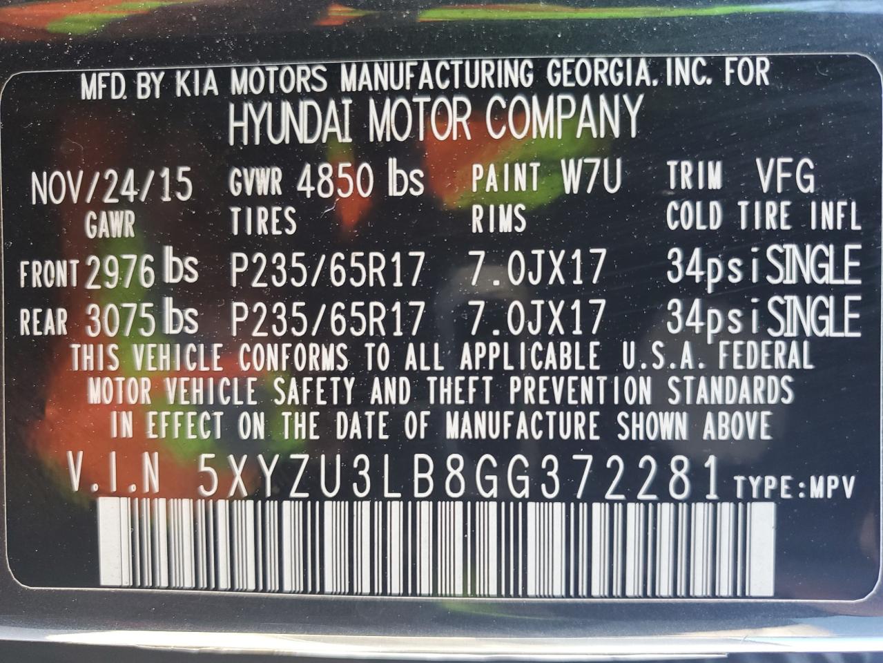 2016 Hyundai Santa Fe VIN 5XYZU3LB8GG372281 Copart auction photo, front end / minor dent/scratches damage thumbnail 14