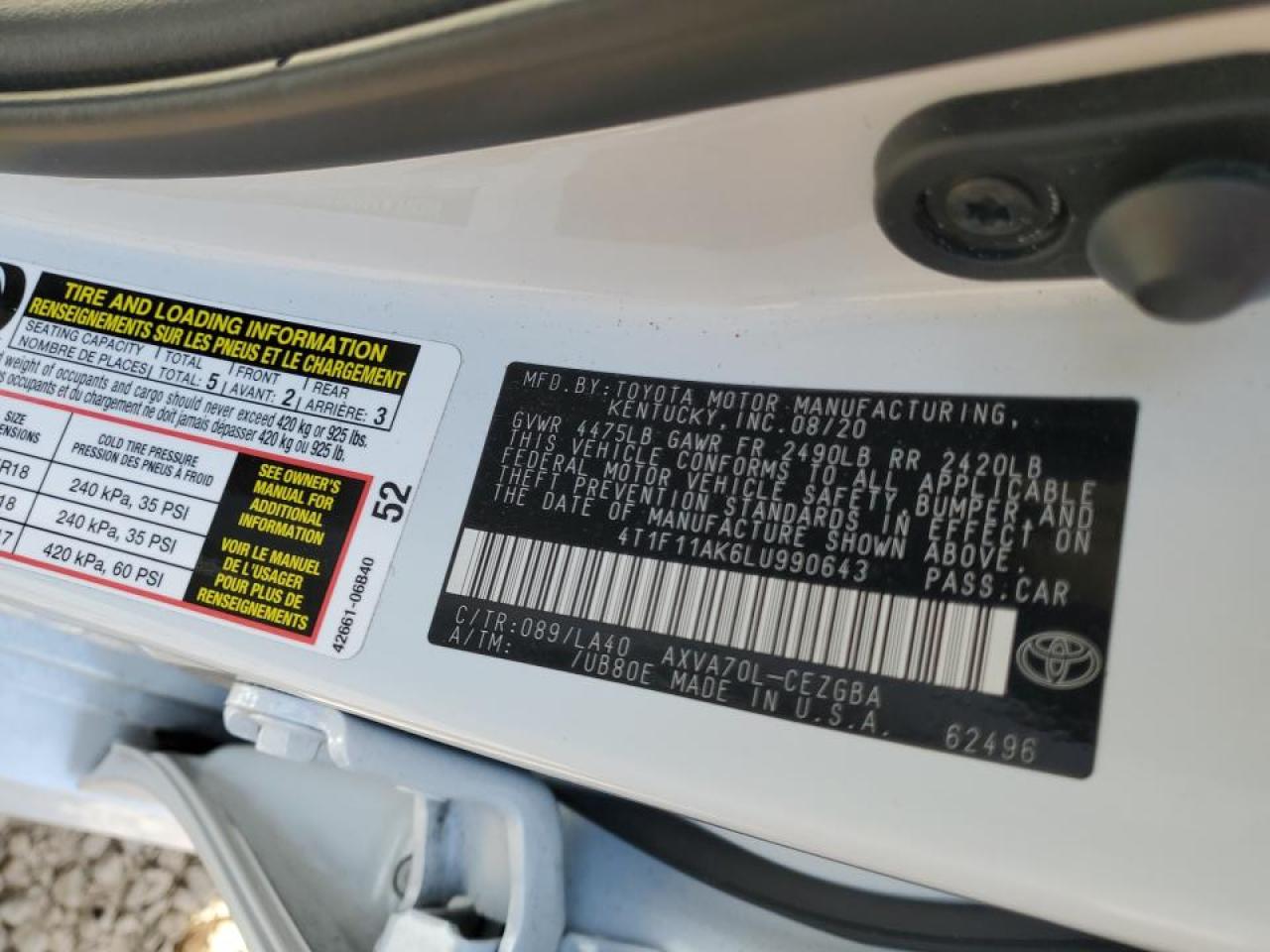 2020 Toyota Camry VIN 4T1F11AK6LU990643 Copart auction photo, rear end / undercarriage damage thumbnail 12