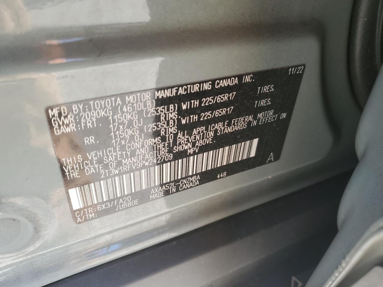 2023 Toyota RAV 4 VIN 2T3W1RFV9PW242709 Copart auction photo, biohazard/chemical / front end damage thumbnail 13