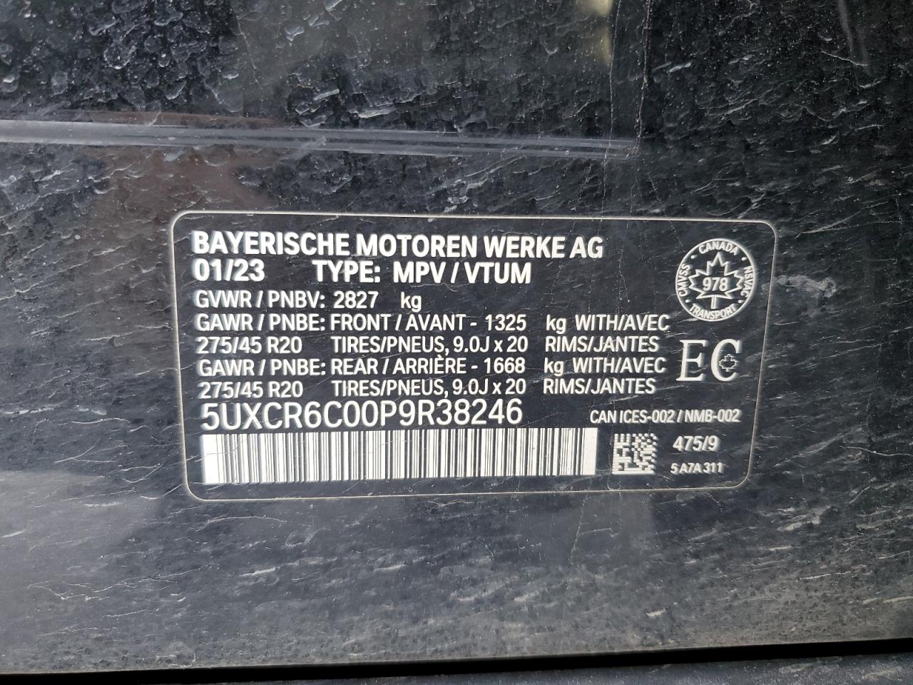 2023 BMW X5 VIN 5UXCR6C00P9R38246 Copart auction photo, undercarriage / mechanical damage thumbnail 13
