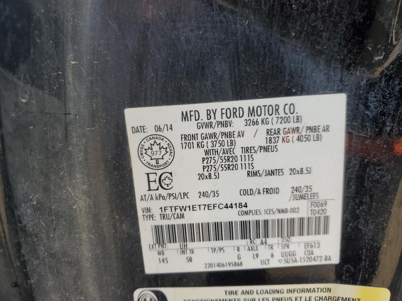 2014 Ford F-150 VIN 1FTFW1ET7EFC44184 Copart auction photo, burn - engine / minor dent/scratches damage thumbnail 12