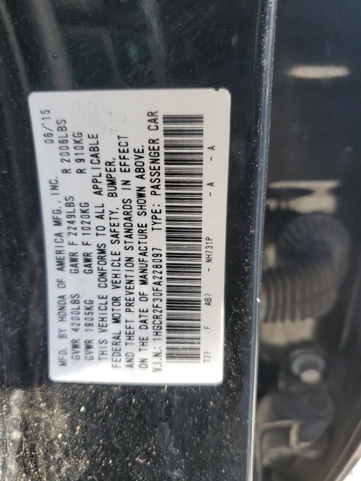 2015 Honda Accord VIN 1HGCR2F30FA228097 Copart auction photo, rollover damage thumbnail 12