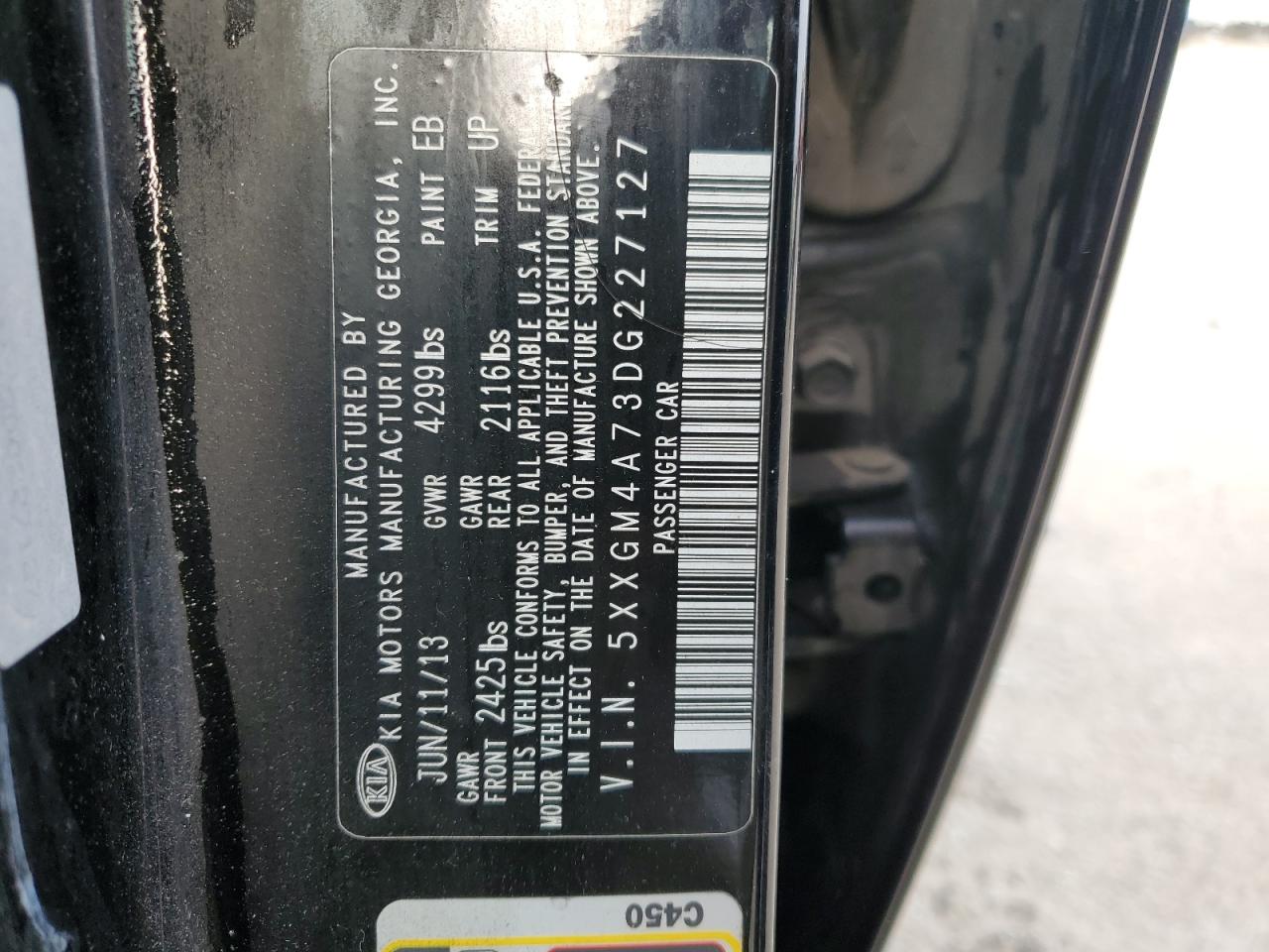 2013 KIA Optima VIN 5XXGM4A73DG227127 Copart auction photo, front end damage thumbnail 13
