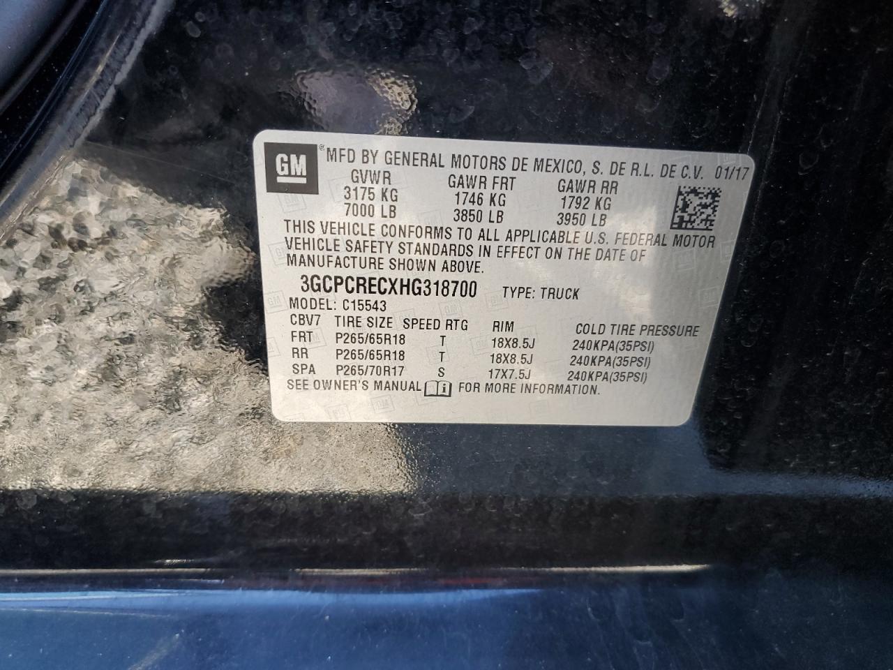 2017 Chevrolet Silverado VIN 3GCPCRECXHG318700 Copart auction photo, side / rear end damage thumbnail 12