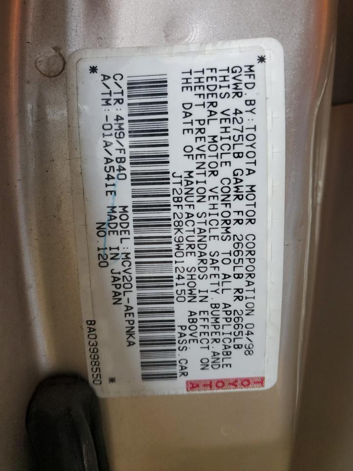 1998 Toyota Camry VIN JT2BF28K9W0124150 Copart auction photo, side / front end damage thumbnail 12