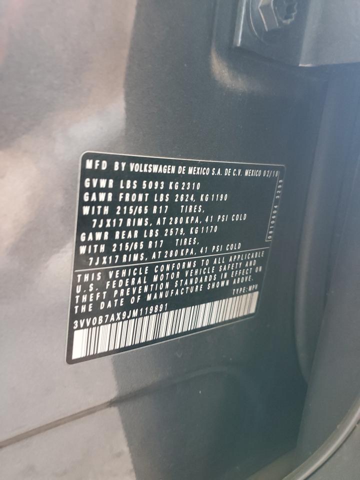 2018 Volkswagen Tiguan VIN 3VV0B7AX9JM119891 Copart auction photo, stripped damage thumbnail 13