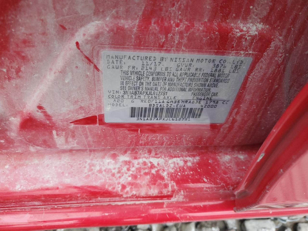 2018 Nissan Sentra VIN 3N1AB7APXJL612751 Copart auction photo, all over damage thumbnail 13