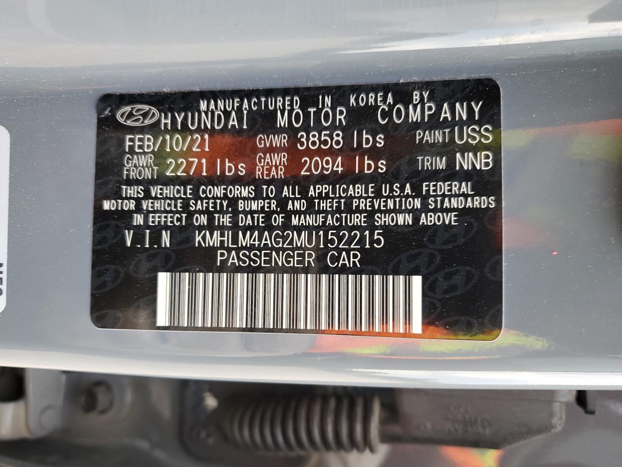 2021 Hyundai Elantra VIN KMHLM4AG2MU152215 Copart auction photo, front end damage thumbnail 15
