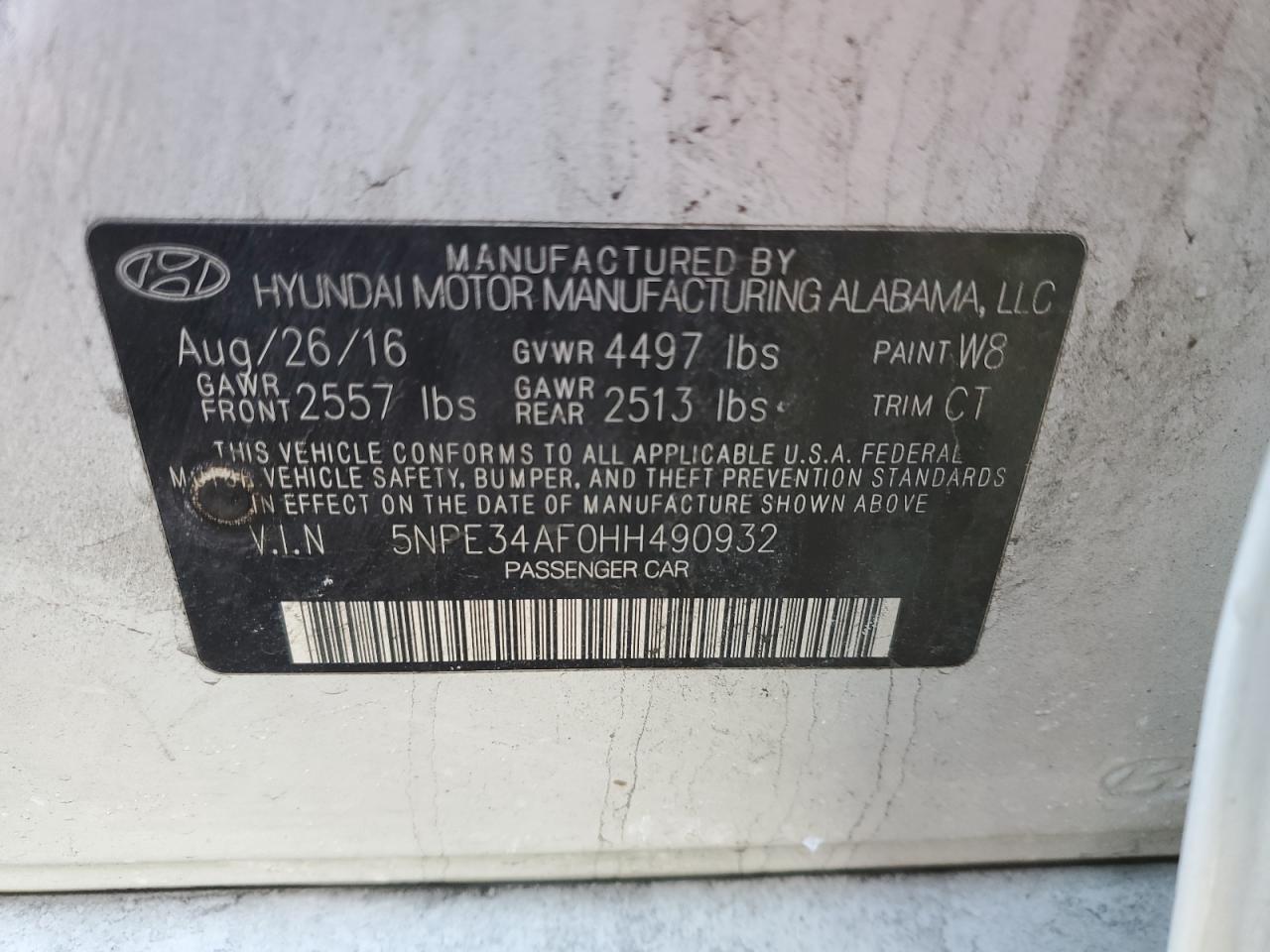 2017 Hyundai Sonata VIN 5NPE34AF0HH490932 Copart auction photo, front end damage thumbnail 12