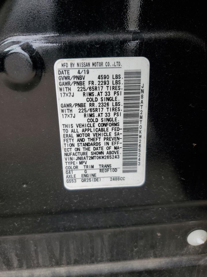 2019 Nissan Rogue VIN JN8AT2MT0KW265243 Copart auction photo, front end damage thumbnail 14
