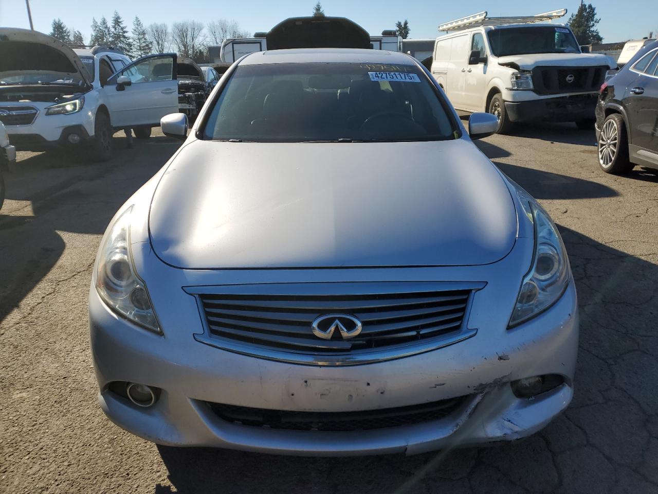 2012 Infiniti G VIN JN1CV6AR9CM971304 Copart auction photo, front end / undercarriage damage thumbnail 5