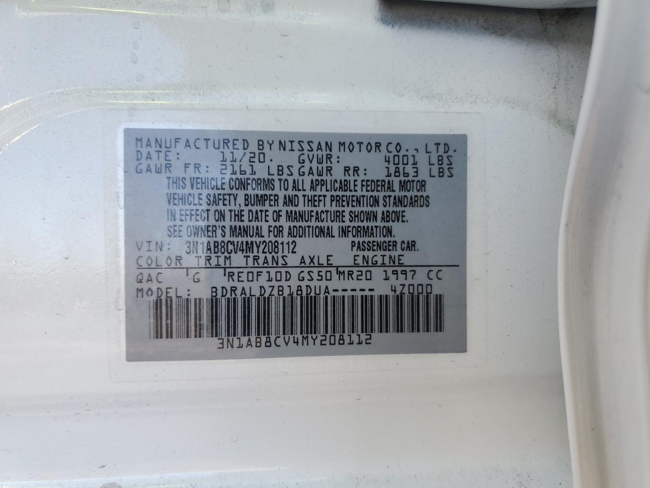 2021 Nissan Sentra VIN 3N1AB8CV4MY208112 Copart auction photo, front end / minor dent/scratches damage thumbnail 14