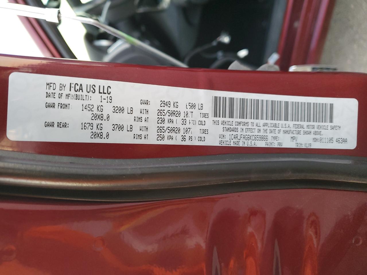 2019 Jeep Grand Cherokee VIN 1C4RJFAG6KC659866 Copart auction photo, all over damage thumbnail 14